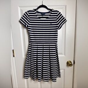 $90 RALPH LAUREN POLO GIRLS STRIPED Blue White STRETCH PONTE DRESS size XL